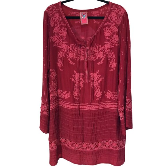 Johnny Was Leafly Tiered Popover Embroidered Tunic Dress XL - Picture 2 of 9